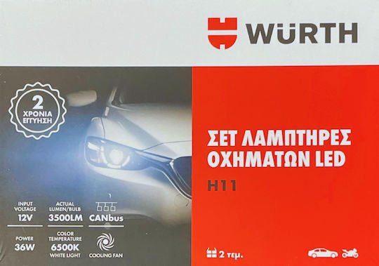 Wurth Λάμπες Αυτοκινήτου & Μοτοσυκλέτας H11 LED 6500K Ψυχρό Λευκό 12V 36W 2τμχ