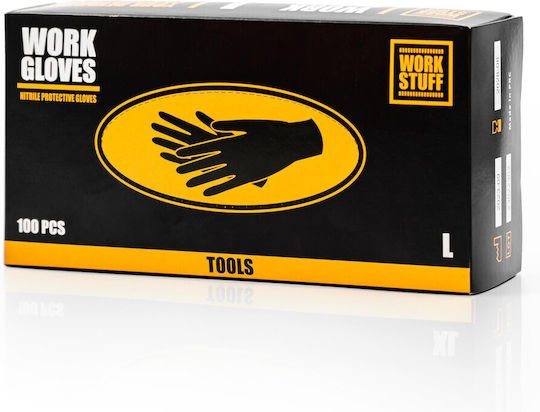 Work Stuff Γάντια Εργασίας μιας Χρήσης Μαύρα Νιτριλίου/Δερμάτινα 100τμχ